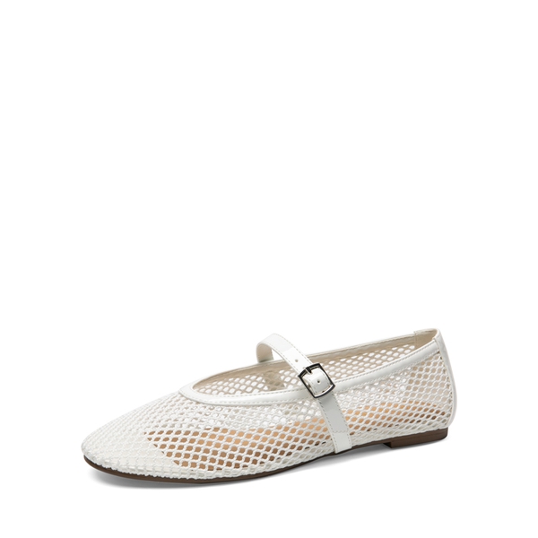 Mesh Mary Jane Ballet Flats - WHITE -  0